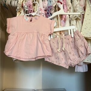 Zara pink top with floral bloomers set 3-6 months